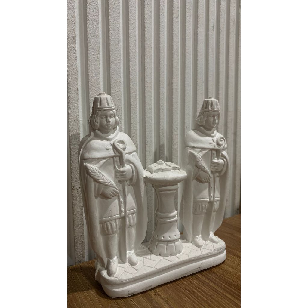 Imagem de São Cosme e São Damião de 16 cm em Gesso cru