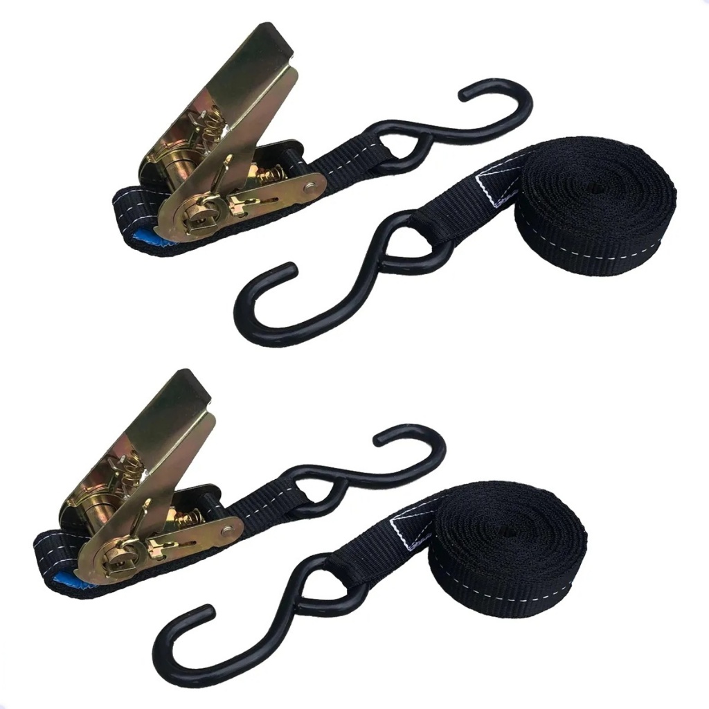 4 ESTICADOR CATRACA COM CINTA DE 25MM + GANCHO PARA TRANSPORTE DE MOTO BARCO JET SKI