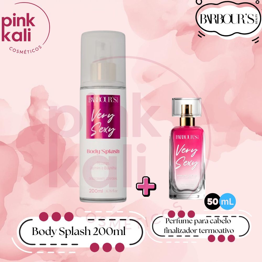 Very Sexy (kit 02 unidades) Body Splash 200ml + Perfume Para Cabelo 50ml Barbours Beauty Capilar finalizador termoativo