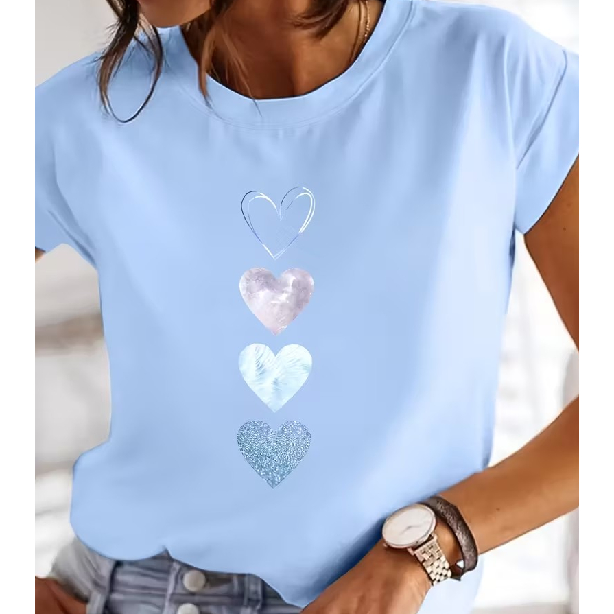 CAMISETA FEMININA ESTAMPA CORAÇÃO 100% ALGODÃO