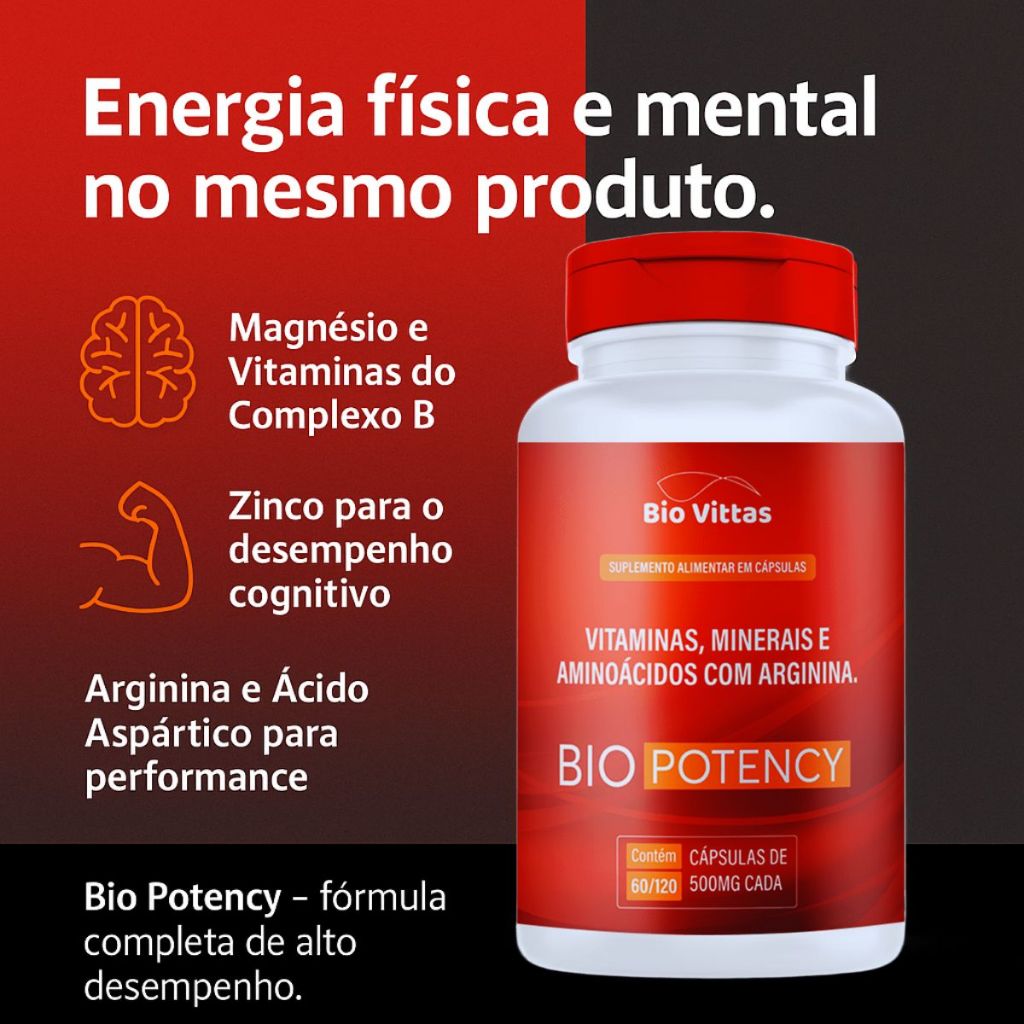 Vitamina Energia Arginina + D3 + Magnésio Alta Performance Suplemento Alimentar Fit BVittas