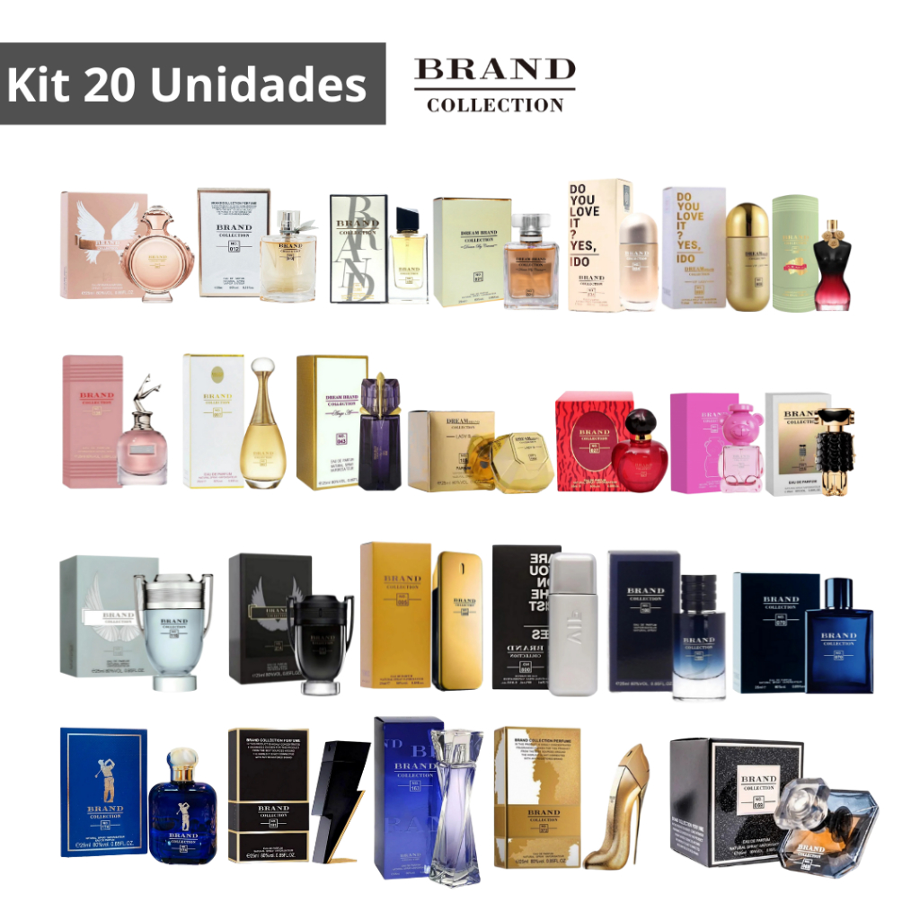 Kit 20 Perfume Feminino e Masculino Miniatura Brand Collection 25ML Inspiração Perfume Importado