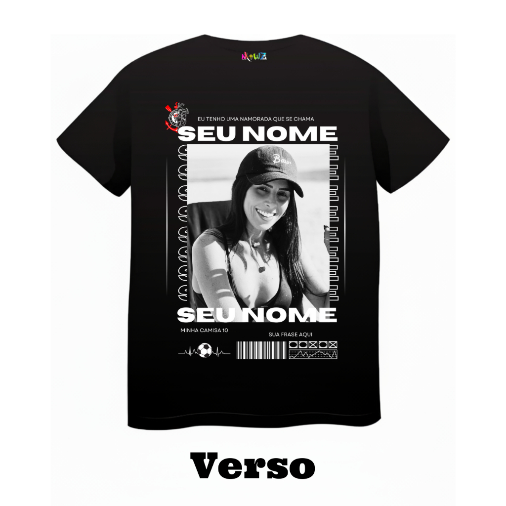 Camiseta Namorados Presente Personalizada Time Inicial Foto Oversized Unissex P ao G3