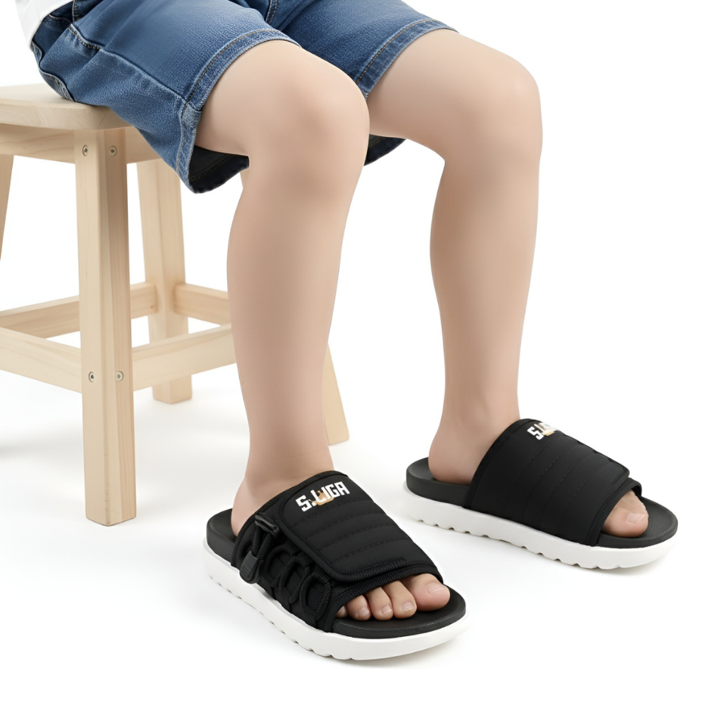 Chinelo Slide Infantil Asuna 2.0 Antiderrapante Nuvem Preto e Branco – Conforto e Estilo em Oferta na Shopee