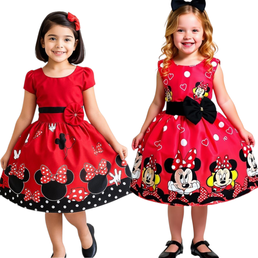 Vestido Infantil Minnie Vermelho Temático Menina Festa Aniversário em Oferta na Shopee