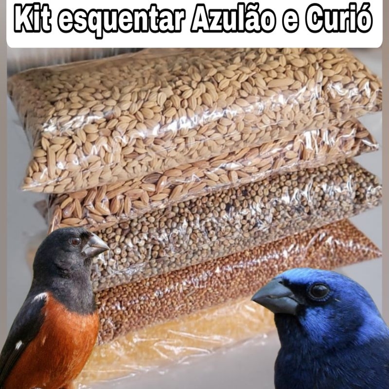 Kit (70) Esquenta Azulão e curió 150g Arroz bolinha/150g Arroz cateto/250g Painço verde/250g Painço vermelho/250g qui...