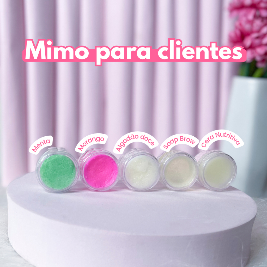 Mimo para Cliente com sua logo Mini Esfoliante Labial, Soap Brow, Cera para Cutículas 10und 4gr