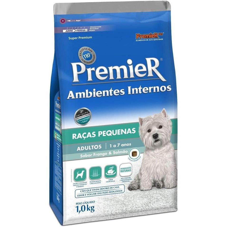 Premier Pet Ração Premier Ambientes Internos Para Cães Adultos Sabor Frango E Salmão 1Kg Raça Adulto