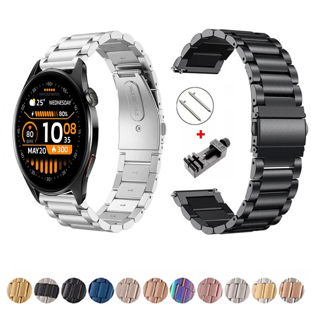 Pulseira de 22mm Metal Elos de aço inox para Smartwatch Haylou Watch 4s de Engate Rapido