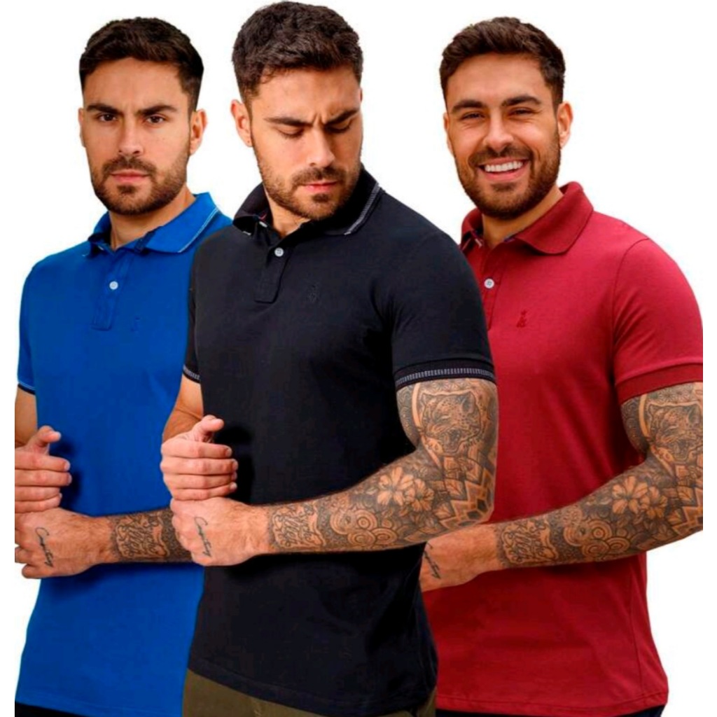 Camisa Gola Polo Masculina , Kit Malha Piquet Lisa Moda Casual