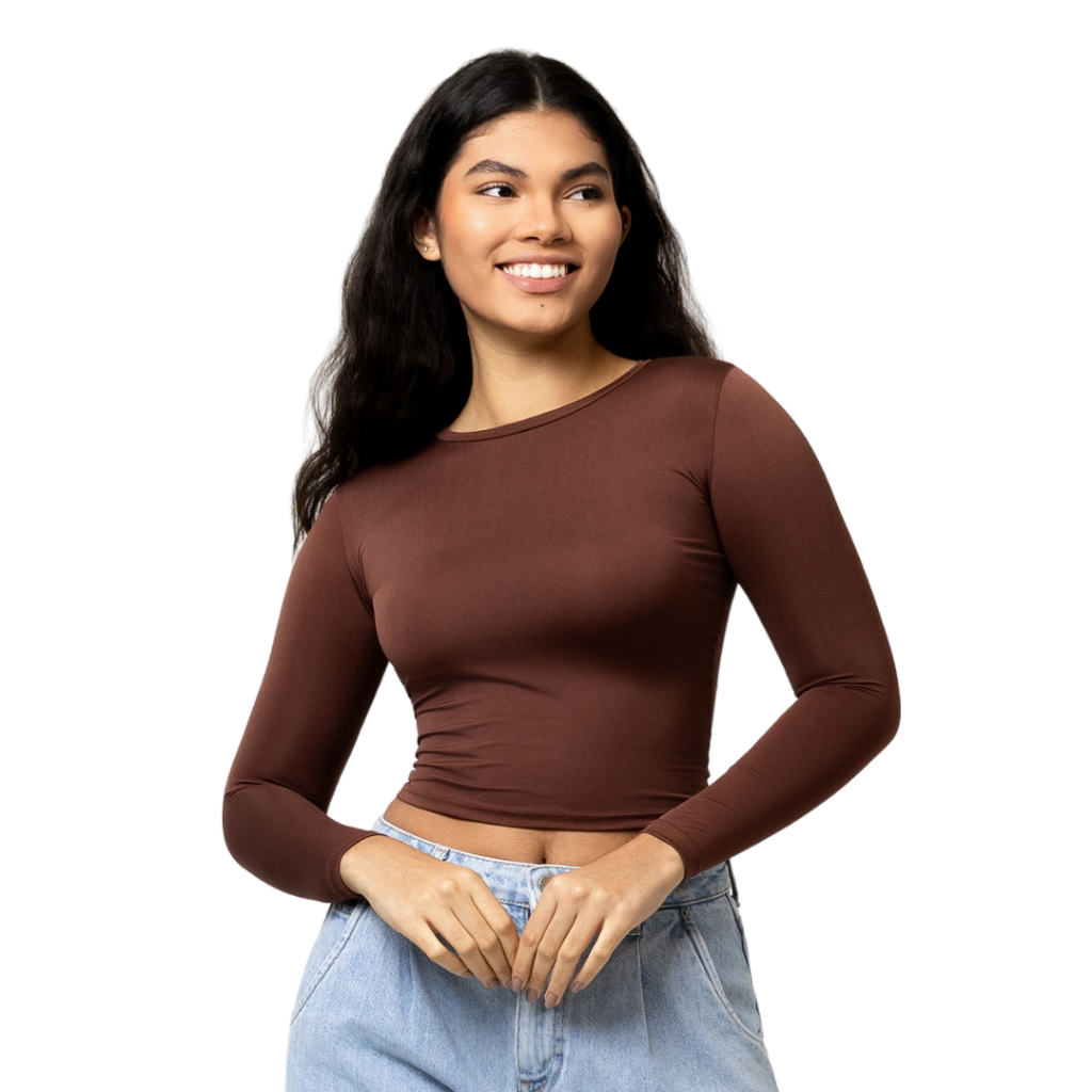 Blusa Feminina Manga Longa Blusinha Manga Comprida Ajuste Perfeito Baby Tee em Oferta na Shopee