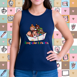 Camiseta Regata Professora Educação Infantil Algodão Premium Estampa Lúdica Divertida Plus Size G2 em Oferta na Shopee