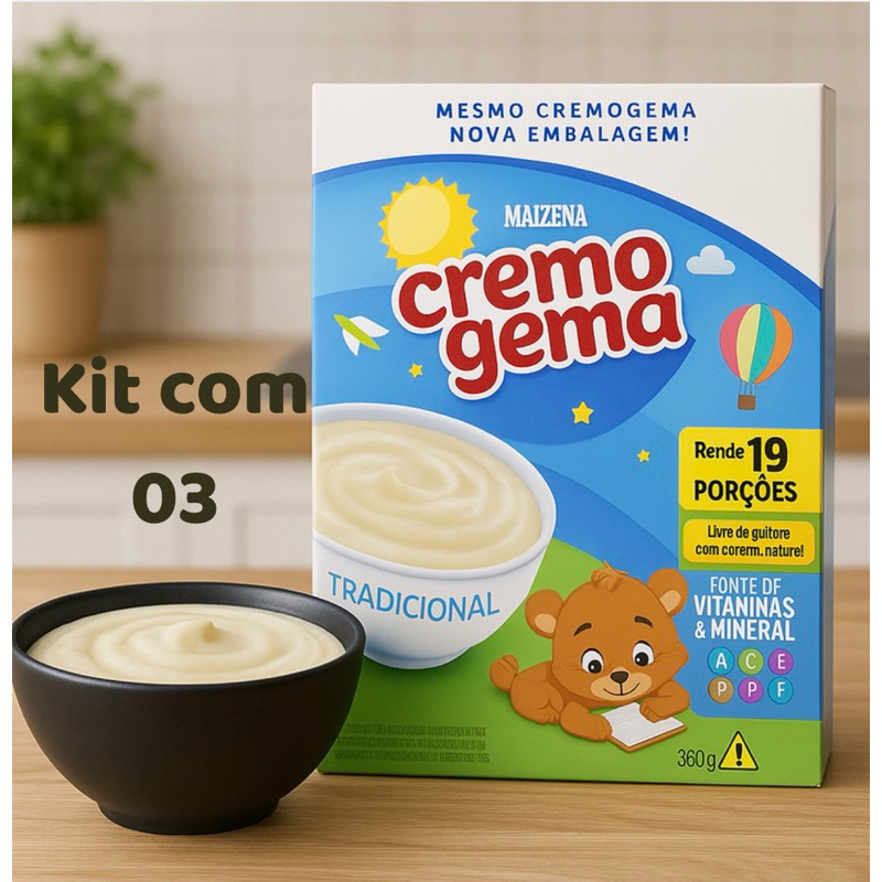 Kit com 3 CremoGema Maizena Tradicional 380g – Rende 57 Porções, Envio Imediato!