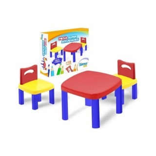 Mesa Infantil Didatica Atividades c/ duas cadeiras Menina E Menino Coloridas Simo Toys