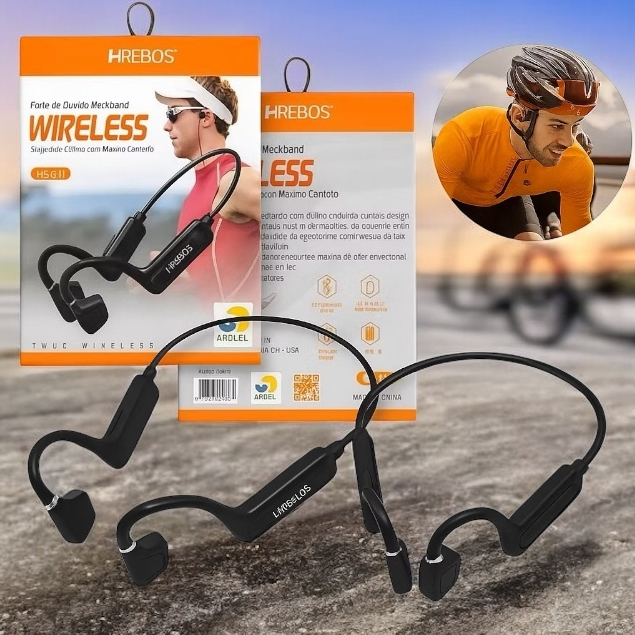 Fone Bluetooth 5.0 Condução Óssea Earflex Esportivo Cor Preto  Hrebos Hs-611 em Oferta na Shopee