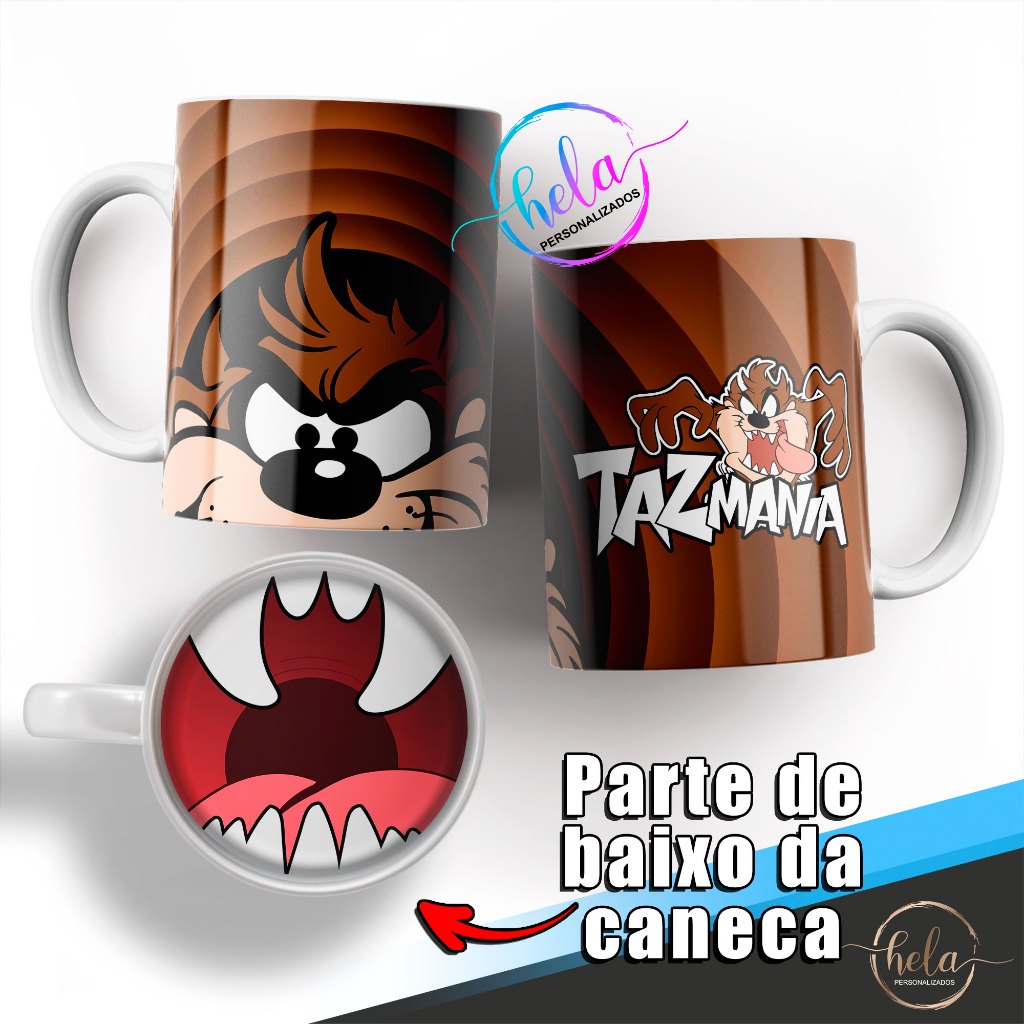 Caneca Tazmania Looney Tunes Com Boca Em Baixo Personalizada