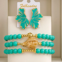 Kit brinco e pulseira colorida vários modelos verão moda praia