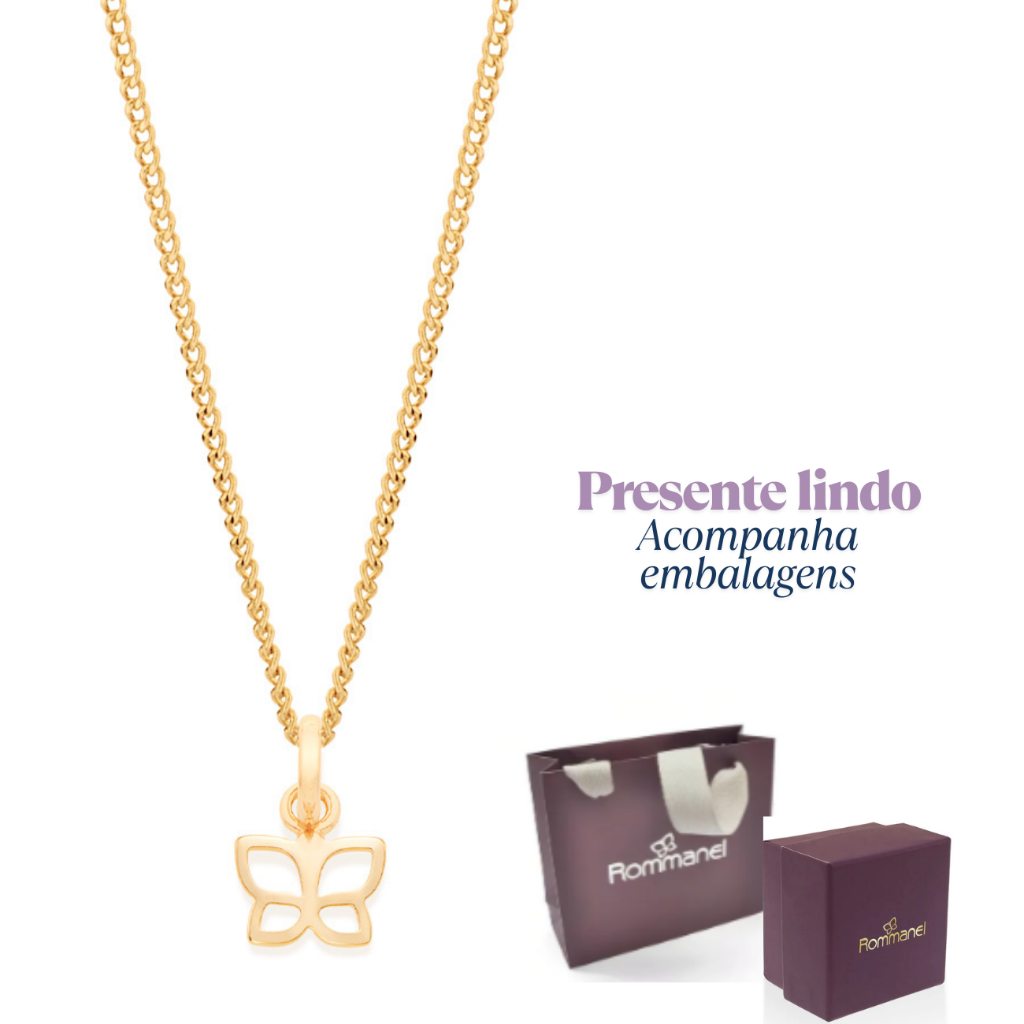 Presente Feminino Colar Com Pingente Borboleta Rommanel Banhado Ouro 18k