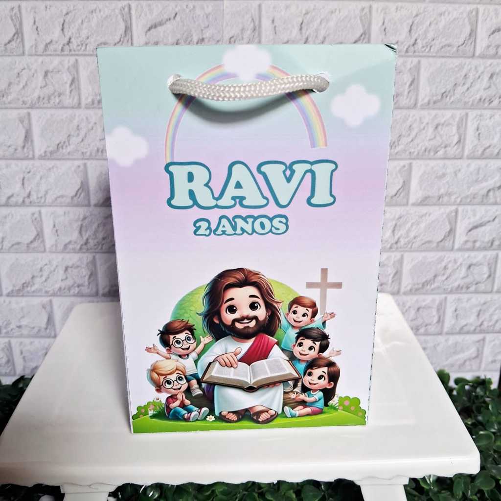 Sacolinha Surpresa Personalizada p JESUS CRISTA /FESTA INFANTIL/ANIVERSARIO/DIA DAS CRIANCAS LEMBRANCINHA