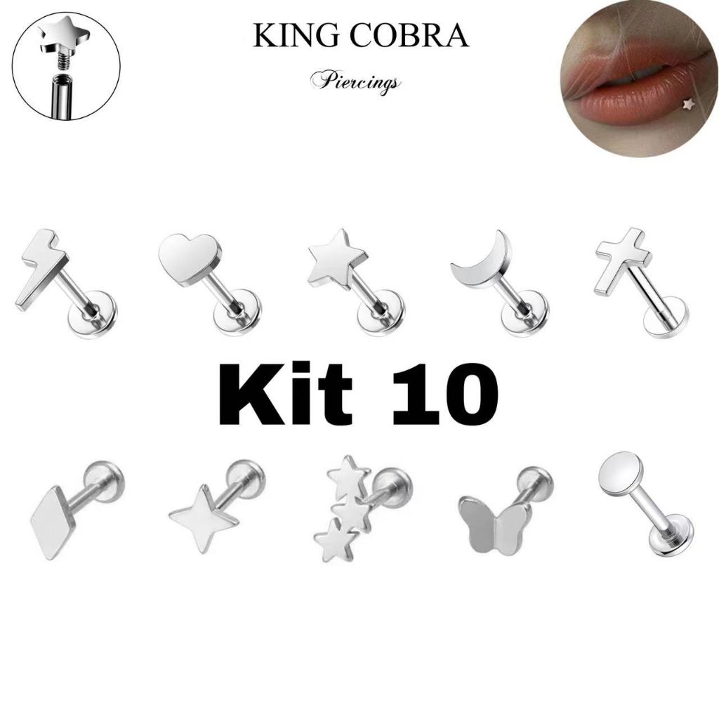 Kit 10 Piercing Labret Hipoalergênico Aço cirugirco Tragus Coração Estrela Raio Lua KB120 em Oferta na Shopee