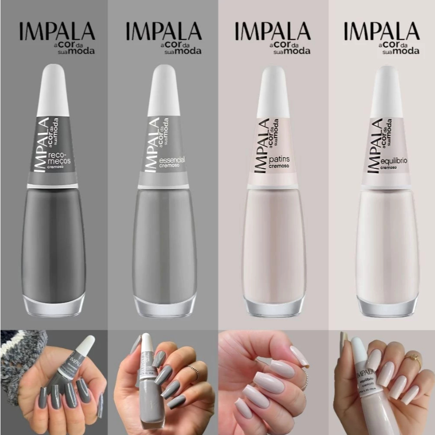 Kit 4 Esmaltes Impala Cores Tons Cinza e Nude Esmaltes Atacado - Envio Imediato