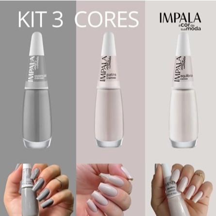 Kit 3 Esmaltes Impala Cores Tons Cinza e Nude Esmaltes Atacado - Envio Imediato