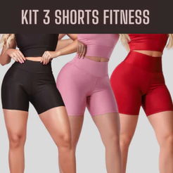 Kit 3 Short Fitness Feminino Academia - Bermuda Cintura Alta Básica