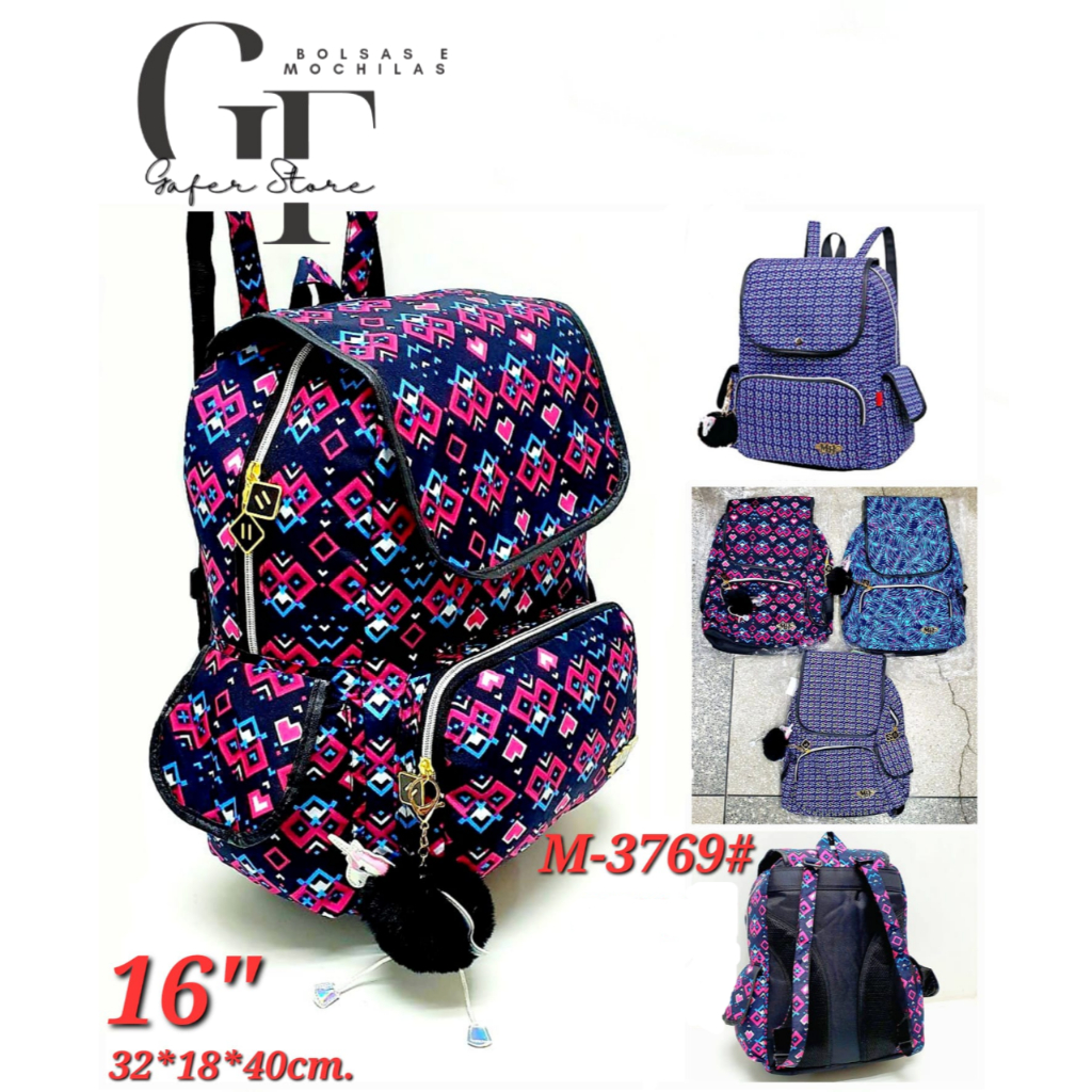 Mochila Escolar Reforçada Estampada Femenina Notebook 3 Cores M3769