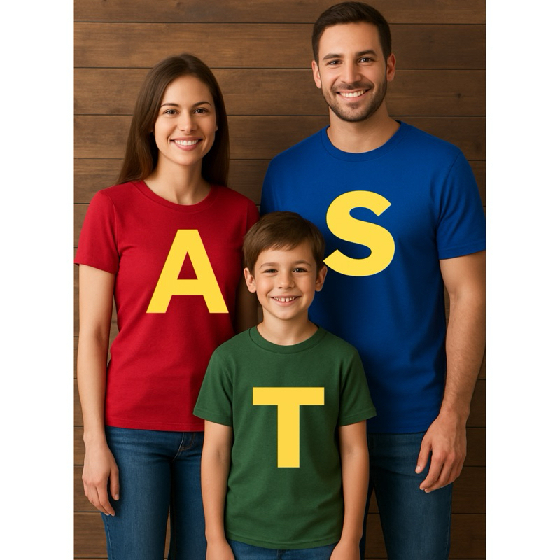 Camiseta Letra Alvim e os Esquilos - A ou S ou T - Unissex Algodão | Infantil, Adulto e Plus Size em Oferta na Shopee