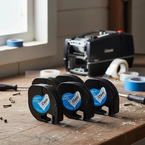 Fita Rotulador Dymo 12267 Letratag 100h Transparente Letra Preta 12mm - Kit 5 Fitas