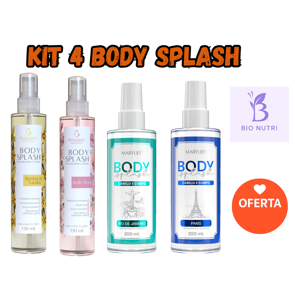 KIT 4 BODY SPLASH – OS MAIS VENDIDOS BELLE - VANILLA- RIO-PARIS
