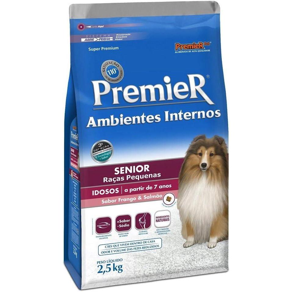 Ração Premier Senior Ambientes Internos para Cães Adultos 7+ Sabor Frango e Salmão, 2,5kg Premier Pet Raça Idosos