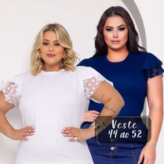 Blusa Feminina Canelada Luxo Com Renda Curve Plus Size Manga Curta em Oferta na Shopee