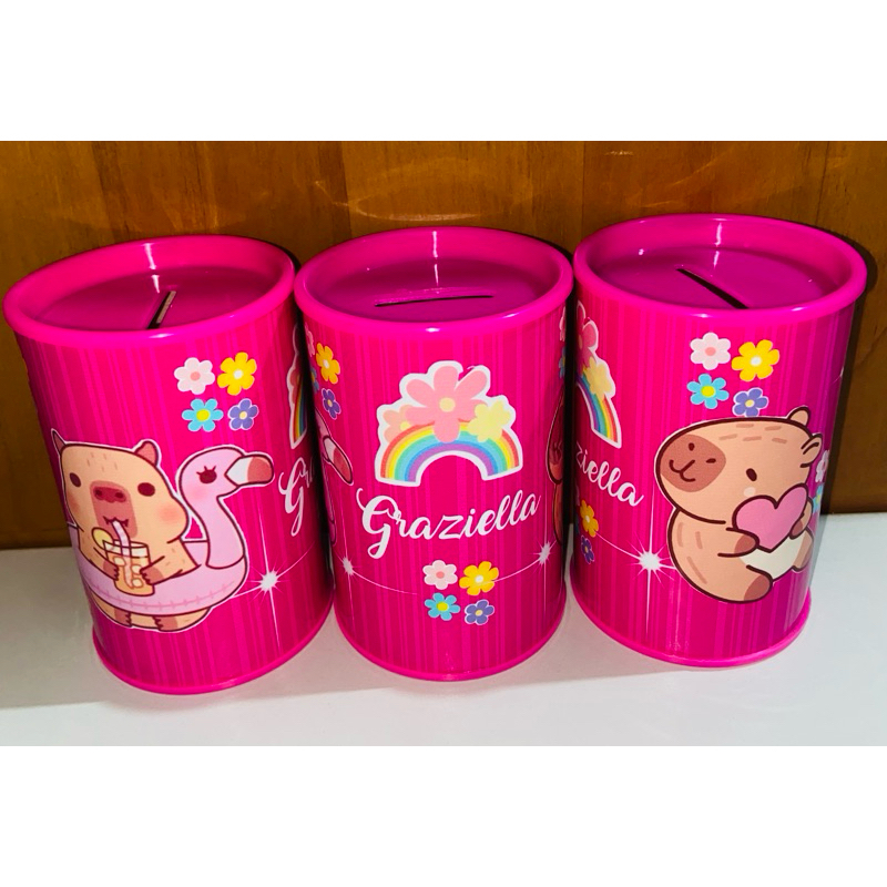 10 cofrinhos personalizados para festa infantil, lembrancinhas. Capivara Rosa
