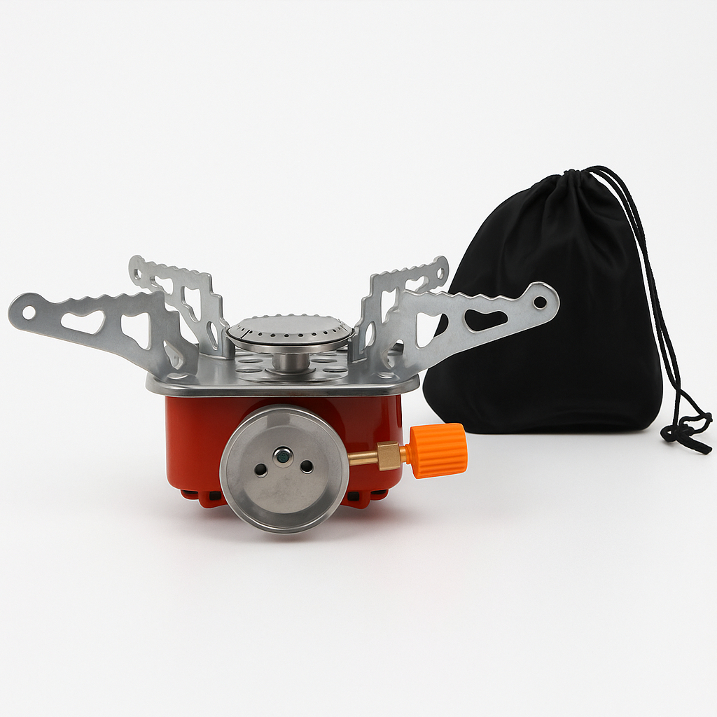 Mini Fogareiro Portátil a Gás Dobrável com Bolsa – Leve, Compacto e Resistente ao Vento