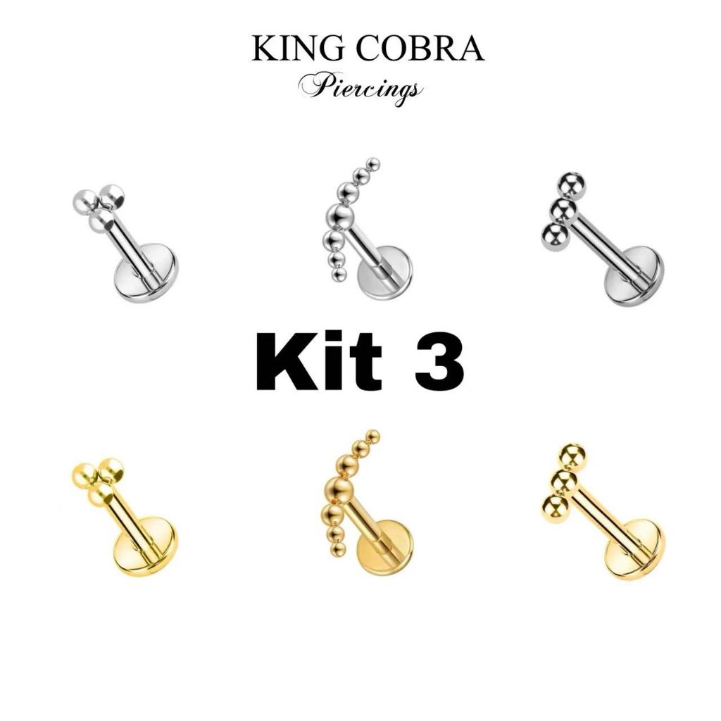 Kit 3 Piercing Labret Minibolinha Aço Cirúrgico | Helix, Flat, Conch, Tragus, Lóbulo e Outros KB117--KB119