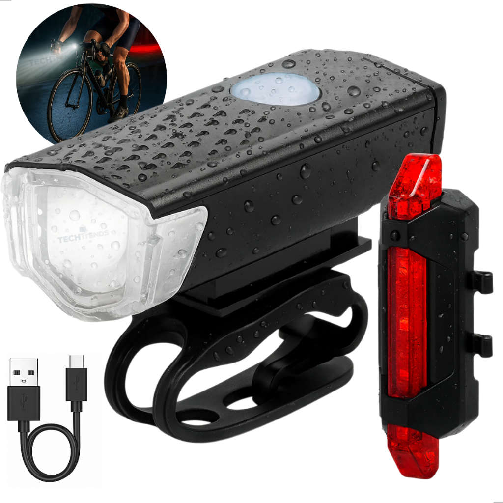 Kit Lanterna Traseira E Farol Dianteiro Bike Led Recarregável Usb Com 3 Modos Iluminação Sinalizador em Oferta na Shopee