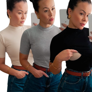 Kit 3 Blusas Manga Curta De Amamentação em Oferta na Shopee