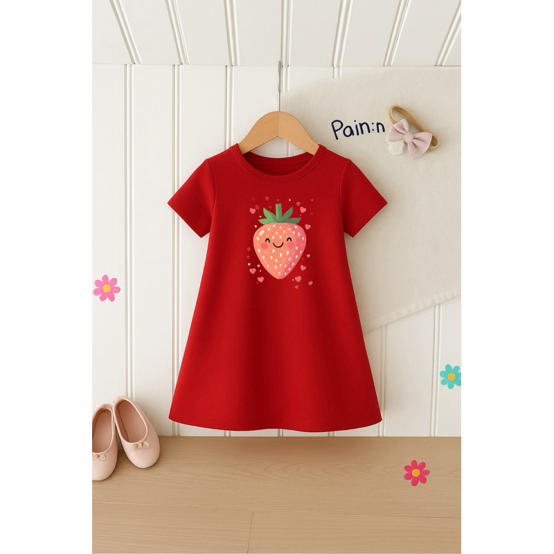 vestido infantil menina bebê casual princesa moranguinho em Oferta na Shopee