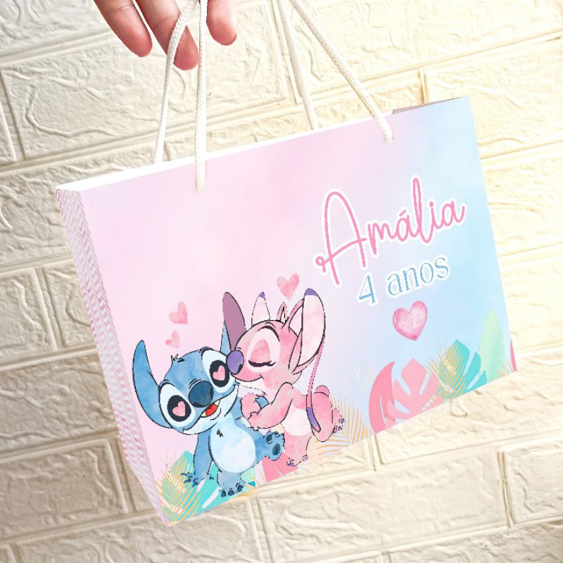 SACOLINHA STITCH personalizada | Stitch e Angel kit Sacolinha - Lembrancinha Festa Infantil - Kit Pegue e Monte