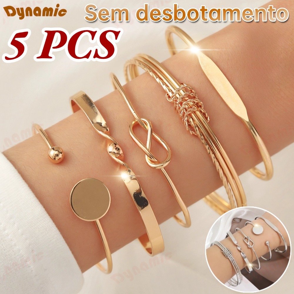 Conjunto De Pulseira De Torção Geométrica 5 Peças Para Mulheres Minimalista Empilhável Presente De Joias Da Sorte DY