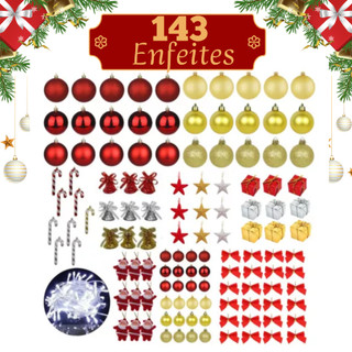 Kit Enfeites Pendentes Para Árvore Natal Bolinha Pisca Festão Laço Estrela Oferta Kit Pronto Completo