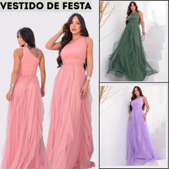 Vestido Longo Elegante Um Ombro só Cascata Luxo Para Festa,Madrinha,Casamento,Formatura e Eventos Especiais Sem Brilho