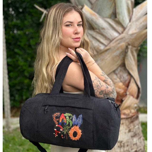 Imagem Mala feminina de viagem mão em veludo cotelê alça ajustável grande capacidade ombro esportiva