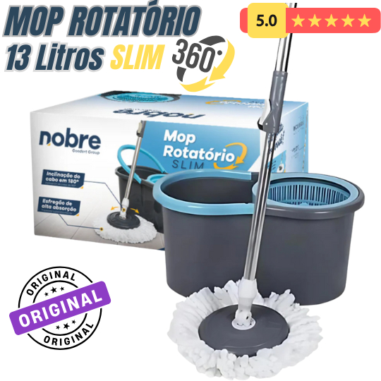 Lançamento | Mop Giratório 360º Slim com Balde de 13 Litros – Nobre Premium - Esfregão Escorredor.