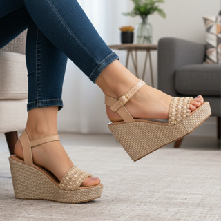 Sandália Feminina Anabela Meia Pata Plataforma Salto Grosso em Oferta na Shopee