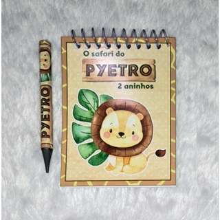 Kit 10/20/30 Bloquinhos Personalizados com Mini Lápis - Safari - Personalizado com nome e idade em Oferta na Shopee
