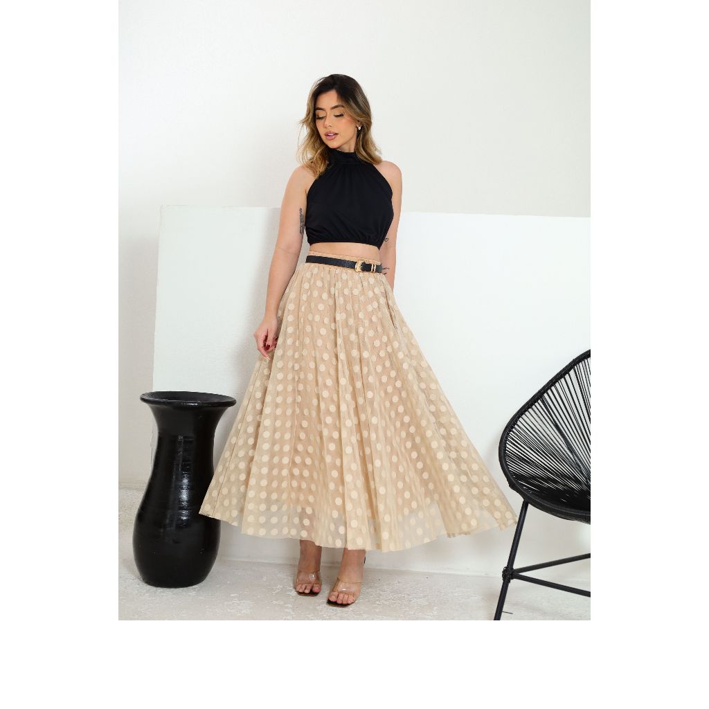 Saia Tule Midi Longa bolinha poa Moda Evangelica Femenina em Oferta na Shopee