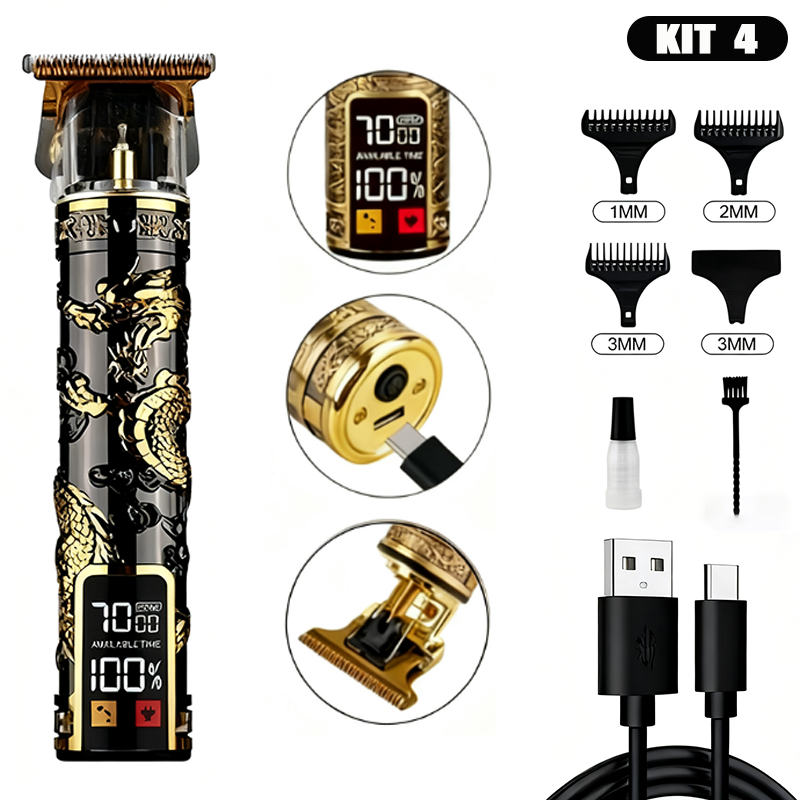 Aparador Cabelo Barba 3 Velocidades LED Digital 120min Sem Fio Premium K4/K5 em Oferta na Shopee