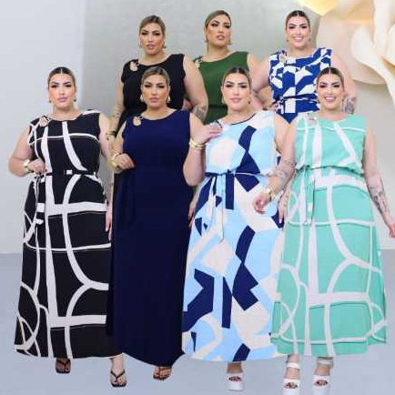VESTIDO FEMENINO REGATA PLUS SIZE ELEGANTE FESTA.PRAIA,FORMATURA FIVELA METAL COM CINTO DO 46 ATE 52 TECIDO VISCOLINHO
